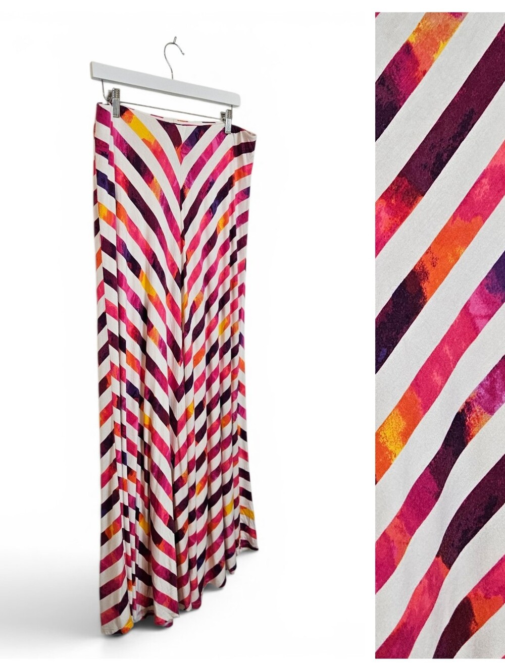Lane Bryant Maxi Skirt 14/16 Chevron Stripe Pull On Boho Watercolor Multicolor